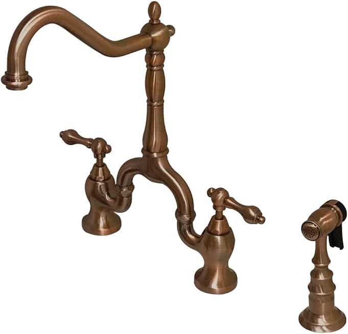 Kingston Brass KS775ALBSAC English Country Bridge Kitchen Faucet, Antique Copper