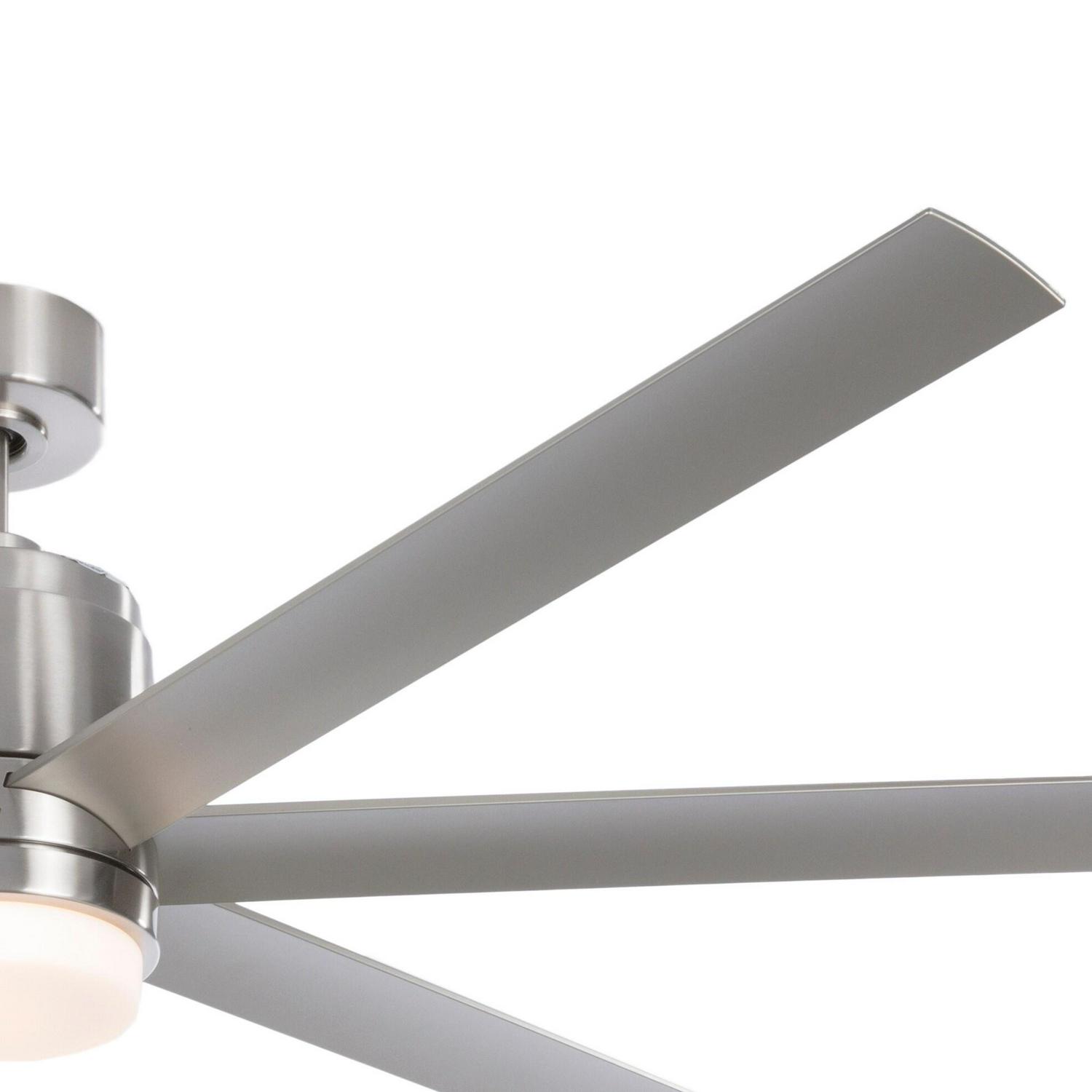 Fanimation Studio Collection Blitz 56-in Brushed Nickel Integrated LED Indoor/Outdoor Ceiling Fan with Light and Remote (7-Blade)