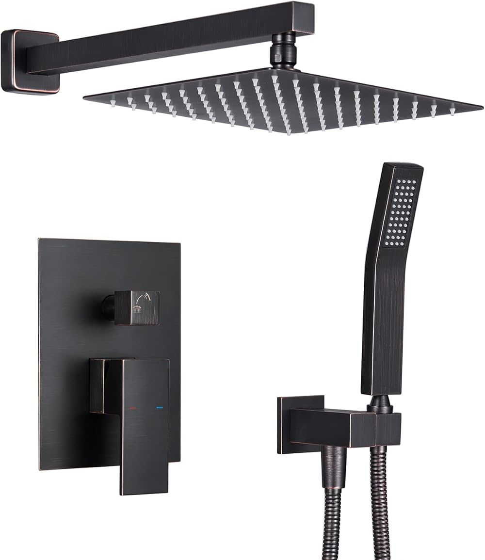 Shower System 10 Inches Rain Shower Combo Set Oil Rubbed Bronze Wall Mount Faucet Bathroom Faucets with Rainfall Shower Head and Hand Shower