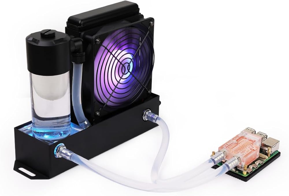 Seeed Studio Water Cooling Kit for Raspberry Pi 5, Integrated Design of The Water Pump and Cooling Fan, RGB-Colored Lights