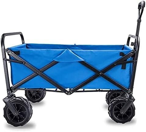 Handcart Folding Shopping Cart Sturdy Steel Frame Portable Outdoor Camping Picnic Garden Wheel Trolley Cart Adjustable Retractable Push Pull Rod Lightweight Easy to Carry