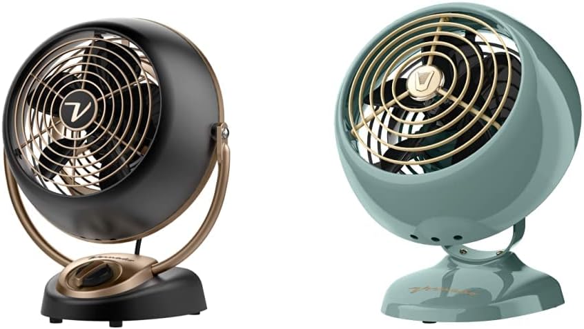Vornado VFAN Petite Alchemy Vintage Fan, Gunmetal (CR1-0279-102) and Vornado VFAN Mini Classic Personal Vintage Air Circulator Fan, Green