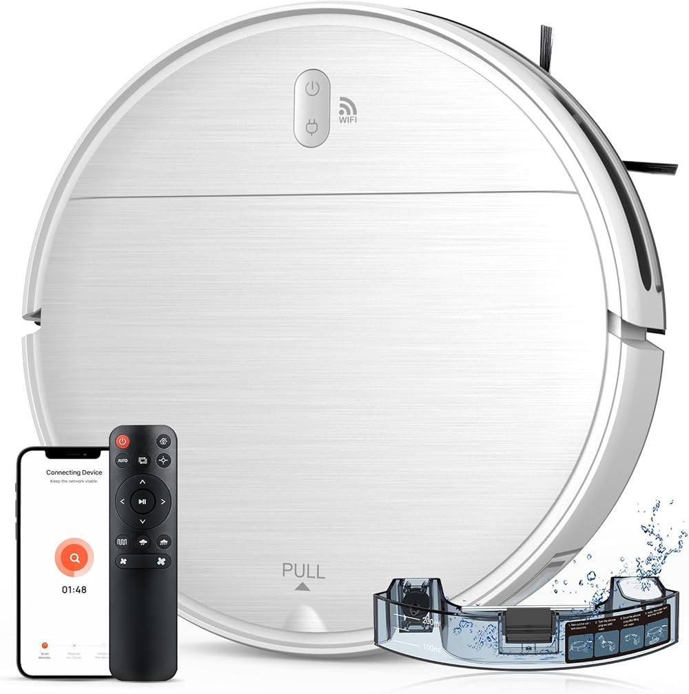 Robot Vacuum and Mop Combo, WiFi/App/Alexa, Robotic Vacuum Cleaner with Schedule, 2 in 1 Mopping Robot Vacuum with Watertank and Dustbin, Self-Charging, Slim, Ideal for Hard Floor, Pet Hair, Carpet