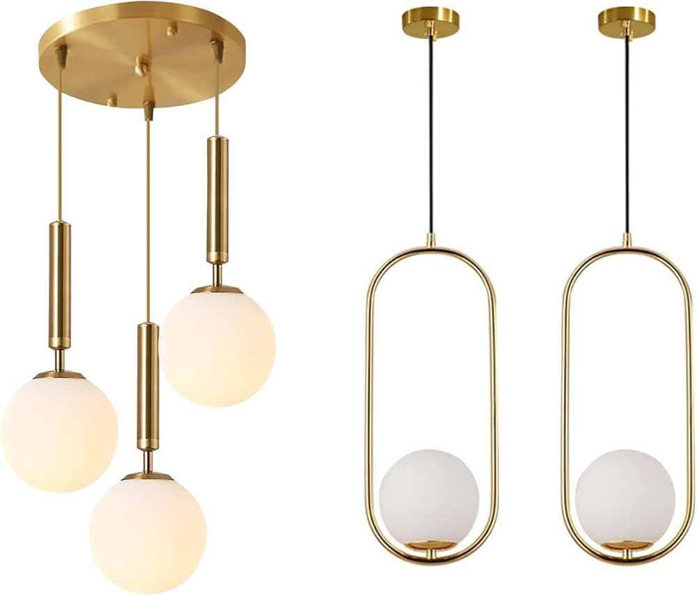 KCO Lighting 3-Lighs Cluster Pendant Lighting Modern Glass Globe Pendant Light Mid Century Brass Gold Pendant Lighting Kitchen Island Light Fixtures