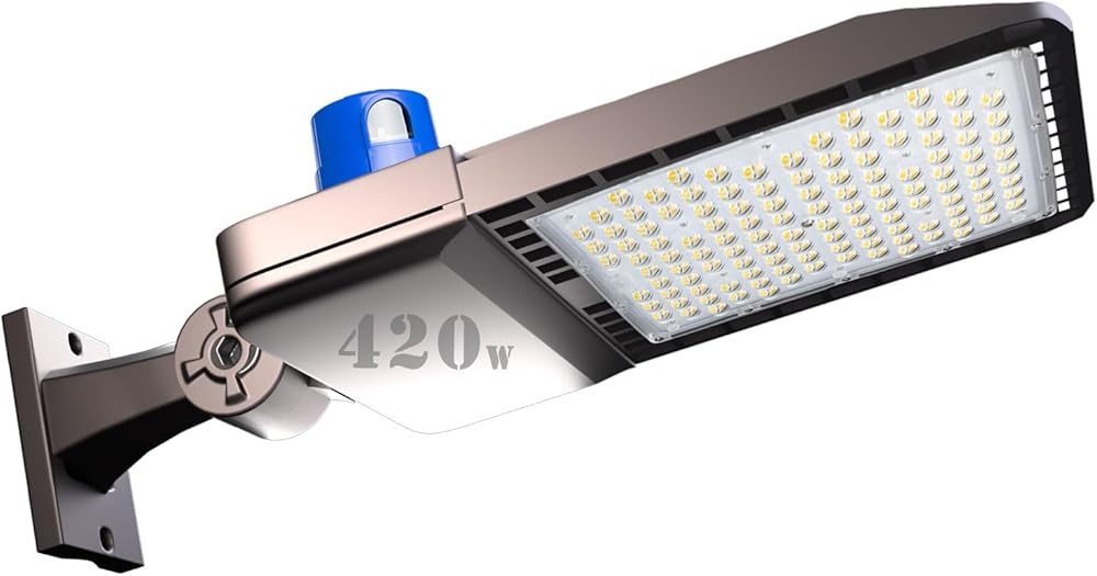 FAITHSAIL 420W LED ParkingLlot Light 60000LM (Eqv to 1600W HSP) Parking Lot Lights Commercial with Arm Mount, 5000K Outdoor LED Shoebox Light with Dusk to Dawn Photocell- 5Years Warranty