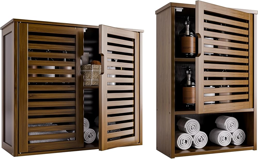 Bathroom Wall Cabinet, Bamboo Medicine Cabinet, Over Toilet Storage Organizer with Door and Ajustable Shelf, Walnut