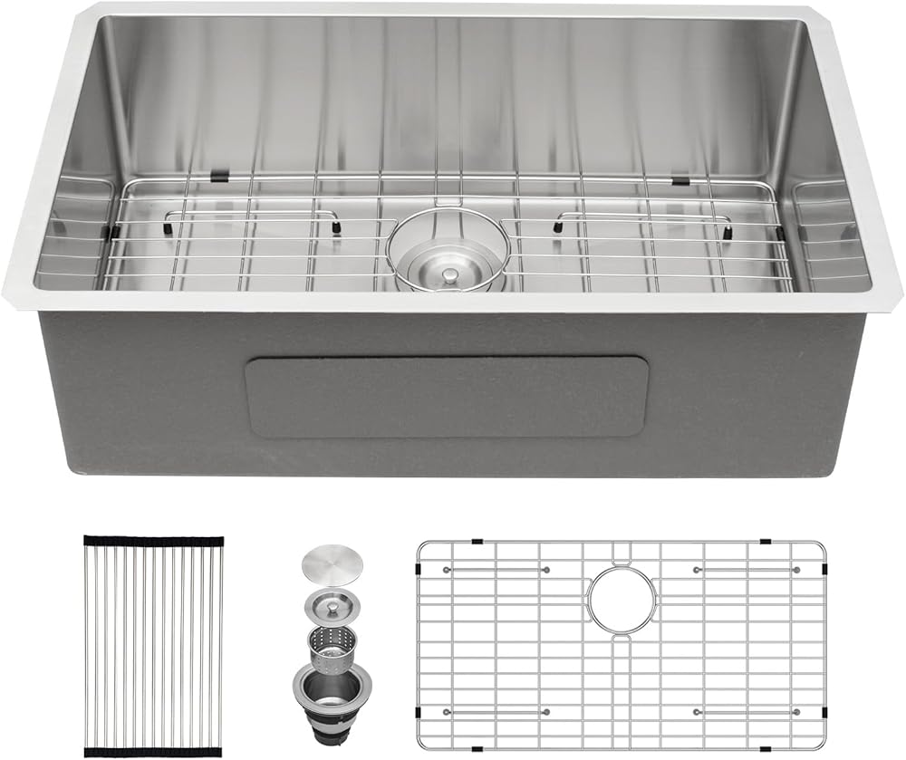 33 Inch Undermount Kitchen Sink - Beslend 33x19x10 Inch Undermount Sink Stainless Steel Kitchen Sink 16 Gauge 10 Inch Deep Single Bowl Kitchen Sink