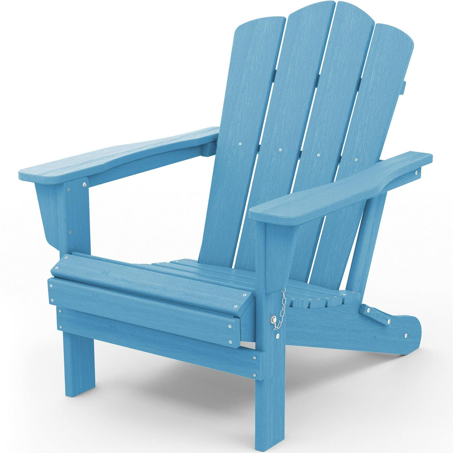 JEAREY Folding Adirondack Chair Stackable Light Blue HDPE Frame Stationary Adirondack Chair with Blue Slat Seat
