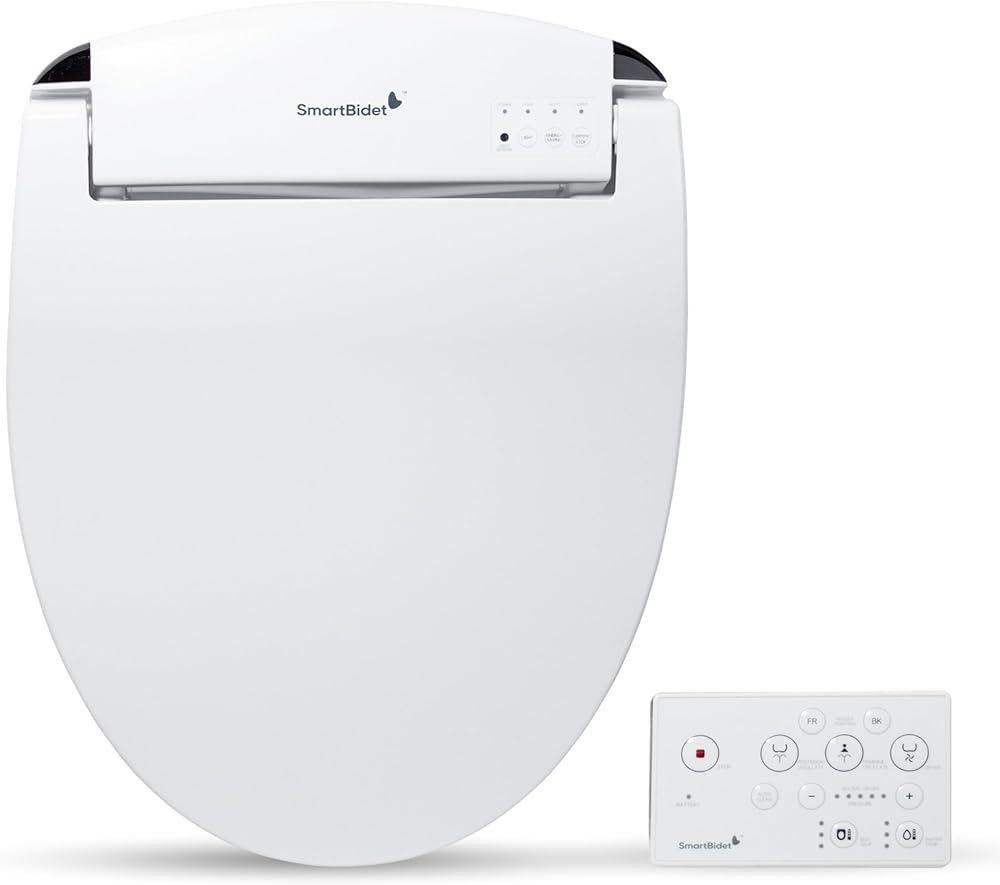SmartBidet SB-2400RR Electric Bidet Seat for Round Toilets and French Curve Toilets with Remote Control, LED Night Light, Heated Seat