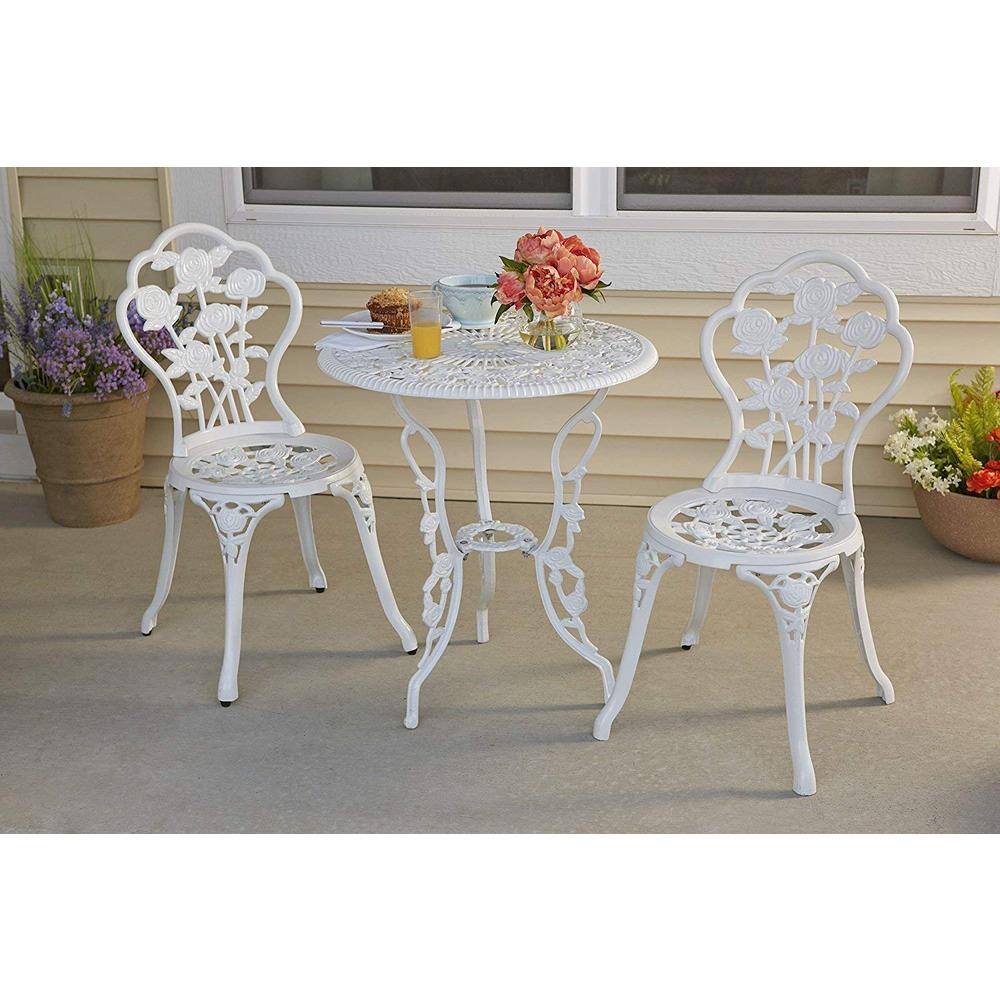 Patio Premier Rose Garden 3-Piece Cast Aluminum Outdoor Bistro Set in White