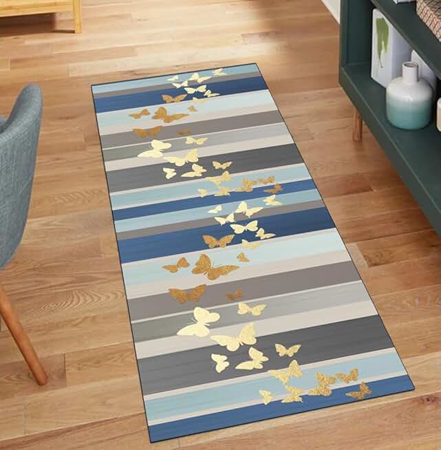 Runner Rugs for Hallway Kitchen Blue Grey 3'x25' Abstract Home Decor Non Slip Washable Runner Carpet for Corridor Hallway