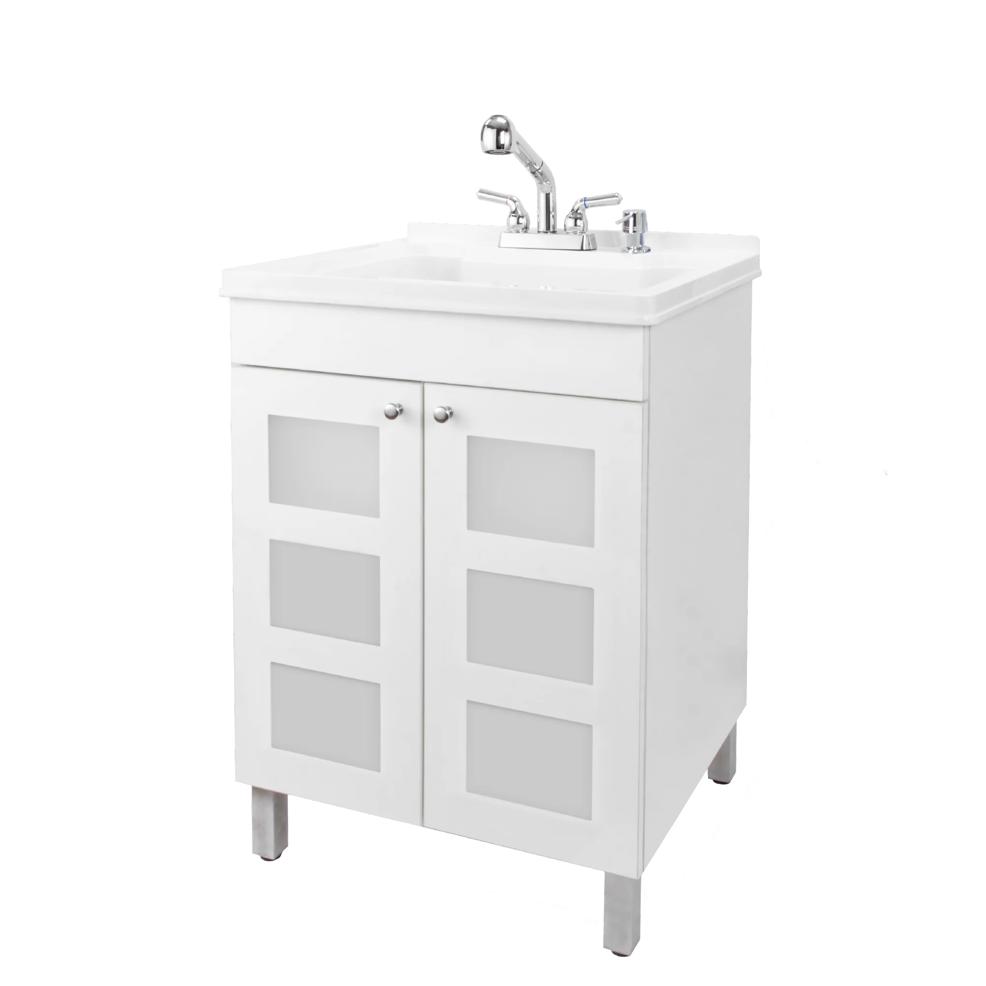 TEHILA White Utility Sink Laundry Vanity with Chrome Finish Pull-Out Faucet and Soap Dispenser