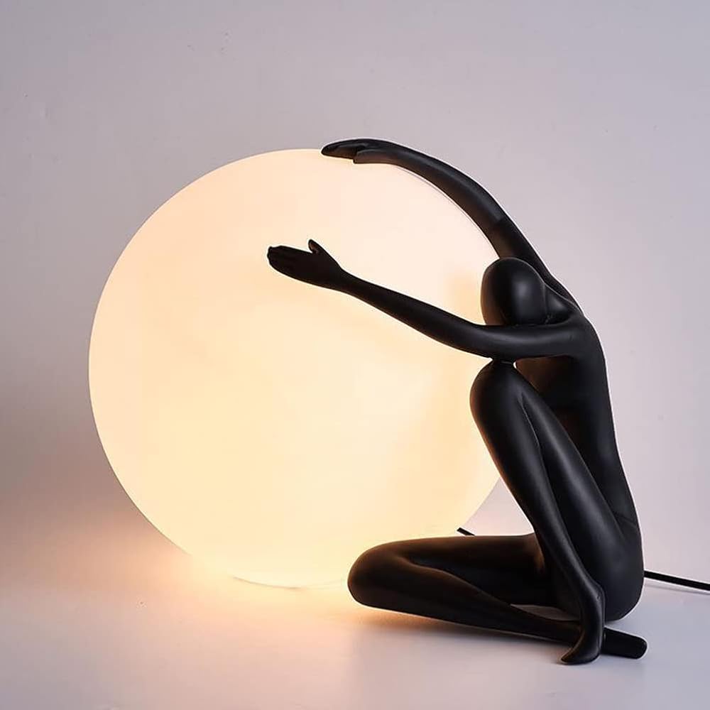 OTTOSON Round Globe Table Lamp Modern Art Night Lamp Lady Holding Ball Sculpture Desgin Novelty Table Lights with Acrylic Shade for Bedroom Living Room - Black