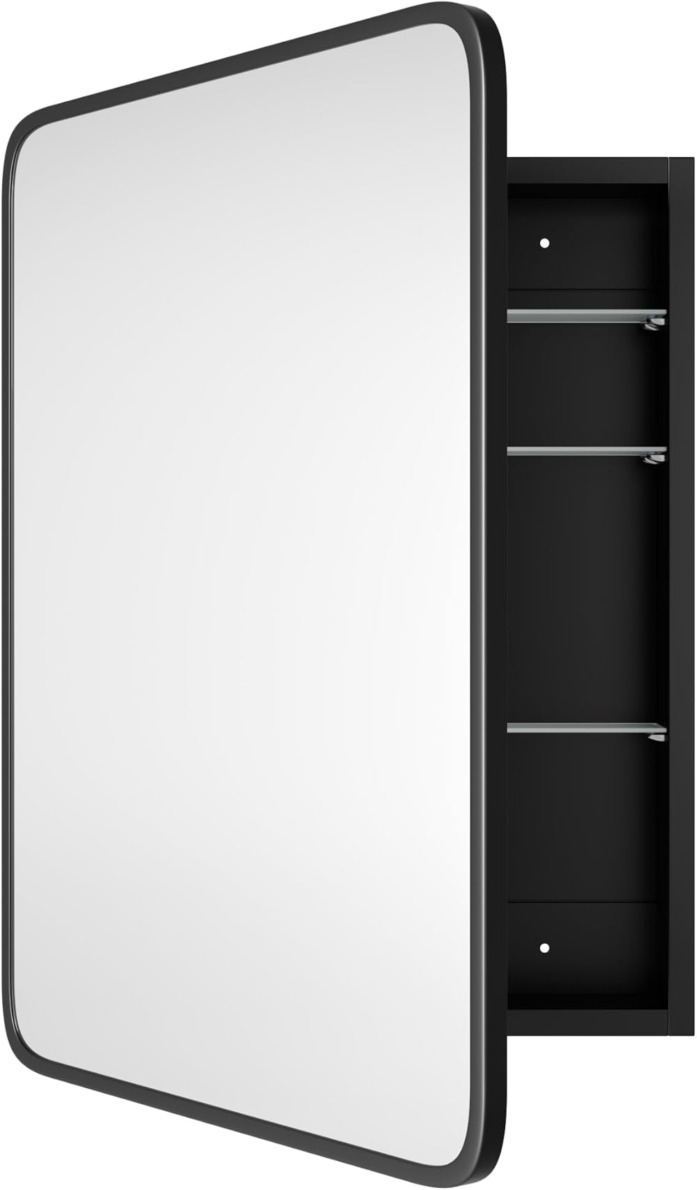 Vintage-Style Bathroom Wood Wall Cabinet with Black Metal Frame Curved Mirror, Recessed Medicine Cabinet, Bathroom Storage Cabinet, Black, 20x30 Inch