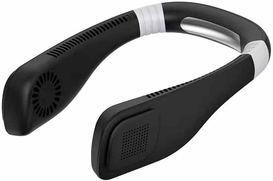 Bladeless Neck Fan, 360 Degrees Cooling Hands Free Sports Fan, USB Mini Personal Fan, Headphone Design Air Cooler Hanging Neck Small Fan (Color : Black)