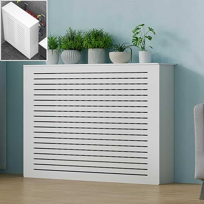 Heater Covers for radiators, Modern Radiator Cover White, MDF Radiator Cover Louvered Grill Shelf Cabinet, for Home for Bedroom, Living Room, Bathroom(100 * 80 * 25cm/39 * 31 * 10in)