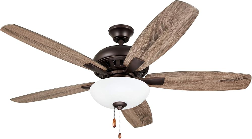 Kathy Ireland Home DC Builder Ceiling Fan with Pull Chain | 52 Inch Fixture with Premium Motor and Dual Mount for Flush or Downrod Hanging | Reversible Blades with LED Light Bulbs, Oil Rubbed Bronze