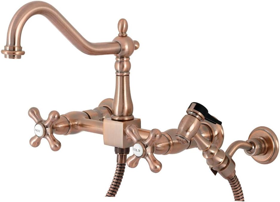 Kingston Brass KS124AXBSAC Heritage Bridge Kitchen Faucet, Antique Copper