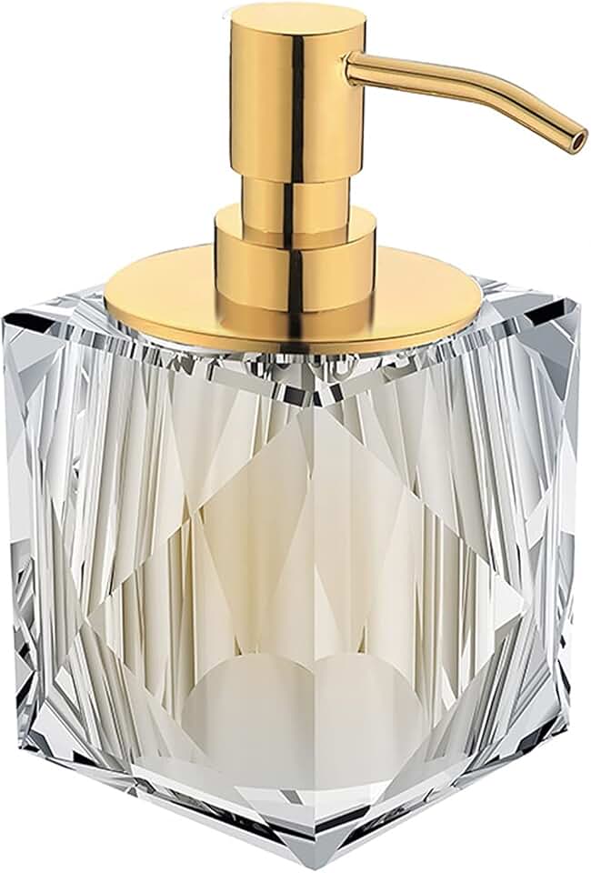 Soap Dispenser 250ml/8.8oz Crystal Glass Soap Dispenser 10 Grade Electroplating Pump Head Lotion Home Bathroom Square Soap Dispenser For Bathroom, Living Room, Kitchen Bracket(Color:Transpare