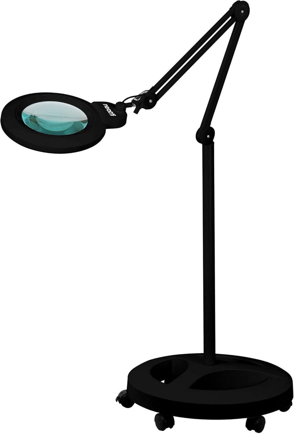 Neatfi 7” XL Bifocals 1,600 Lumens Super LED Magnifier Lamp (Black) Bundle with Neatfi Floor Stand with 6 Wheels Rolling Base (Black)