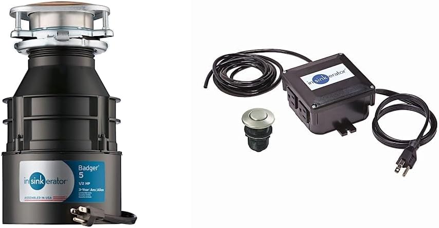 InSinkErator Garbage Disposal with Power Cord, Badger 5, Standard Series, 1/2 HP Continuous Feed, Black & STS-OOSN Garbage-disposals, Satin Nickel