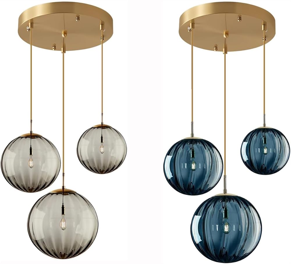 Modern 3-Light Cluster Chandelier Large Glass Pendant Light Brushed Gold Cluster Pendant Light Fixture Mid Century Stairwell Lighting Chandelier for Kitchen Island Living Room