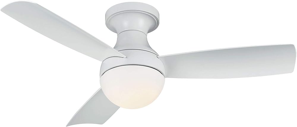 WAC Smart Fans Orb Indoor and Outdoor 3-Blade Flush Mount Ceiling Fan 44in Matte White with 3000K LED Light Kit and Remote Control works with Alexa and iOS or Android App