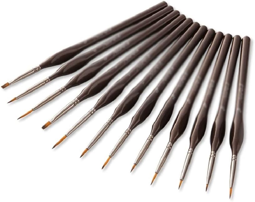 12 Miniature Detail Paintbrush Set Miniature Brush Model Rock Acrylic Water Color Painting