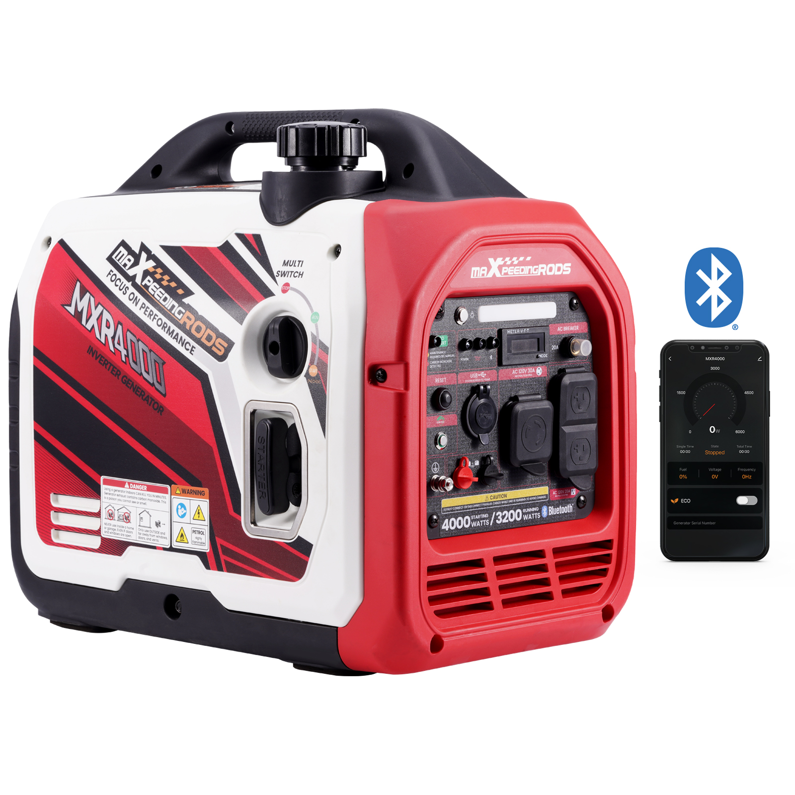 Racingmotorparts 4000W Portable RV Camp Generator Gas Powered Lightweight Quiet for Camping EV-Charge Emergency Power Supply