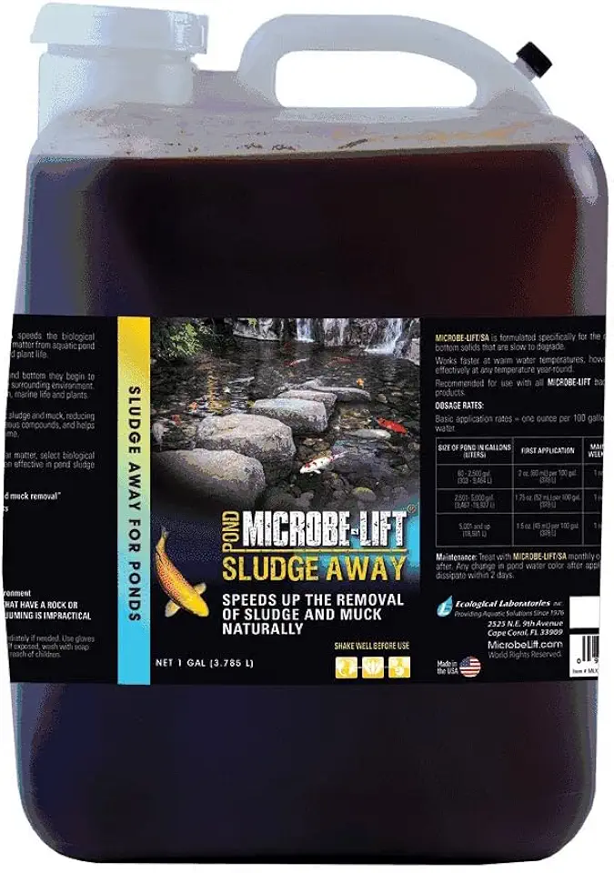 MLXSA5G Sludge-Away Pond and Outdoor Water Garden Sludge and Muck Remover, Safe for Live Koi Fish, Plant Life, and Décor, 5 Gallons