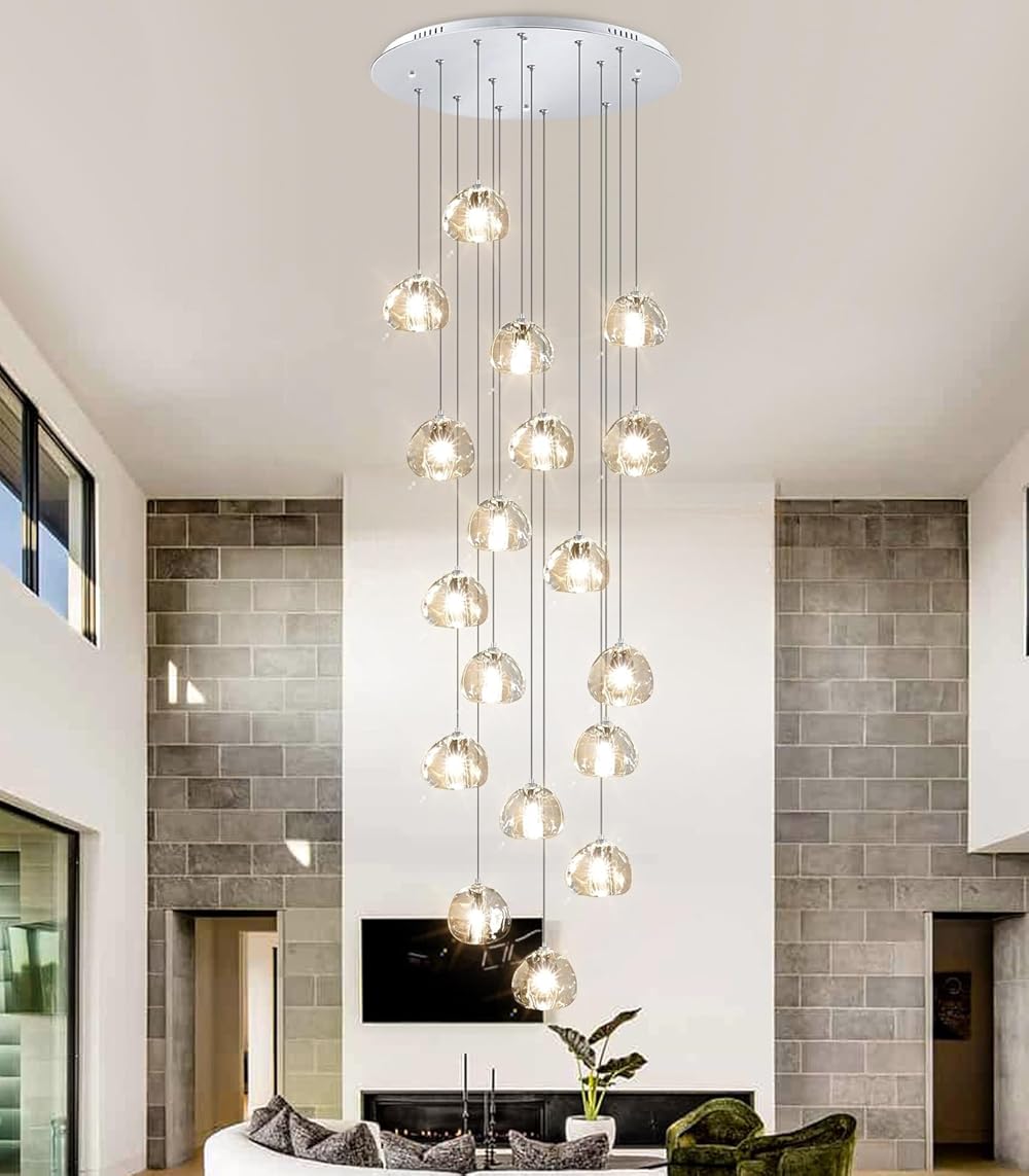 Contemporary Bubble Chandelier Silver Crystal Chandelier LED Ceiling Light Fixture 18-Light Pendant Flush Mount Ceiling Lighting for Living room Dining Room Bedroom Hallway Foyer Entryway Staircase