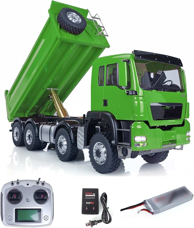 LESU 1/14 8x8 Hydraulic RC Dumper Truck Painted Tipper Car Model Sounds Lights I6S Remote Controller 2-Speed High Torque Transmission Light Sound System