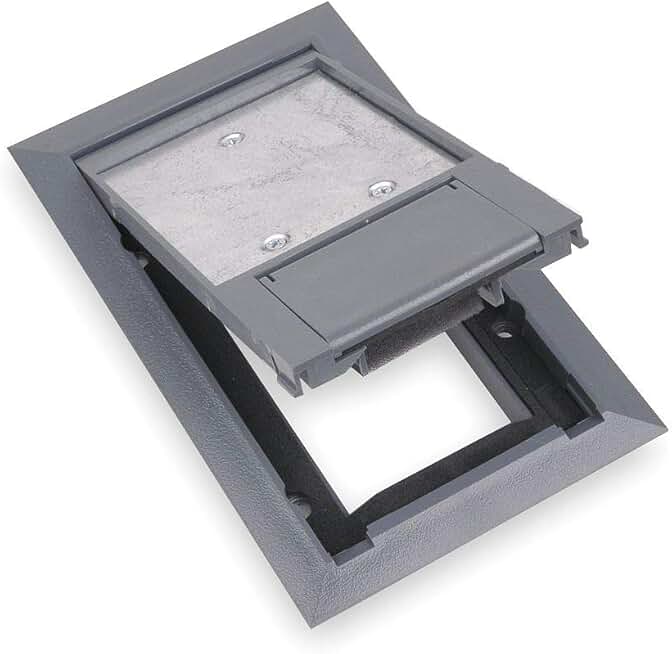 Steel City Floor Box Cover, Polycarbonate with Steel Reinforcement Plate, Shape: Rectangular, 8-1/4 Length - 664-CST-SW-GRY