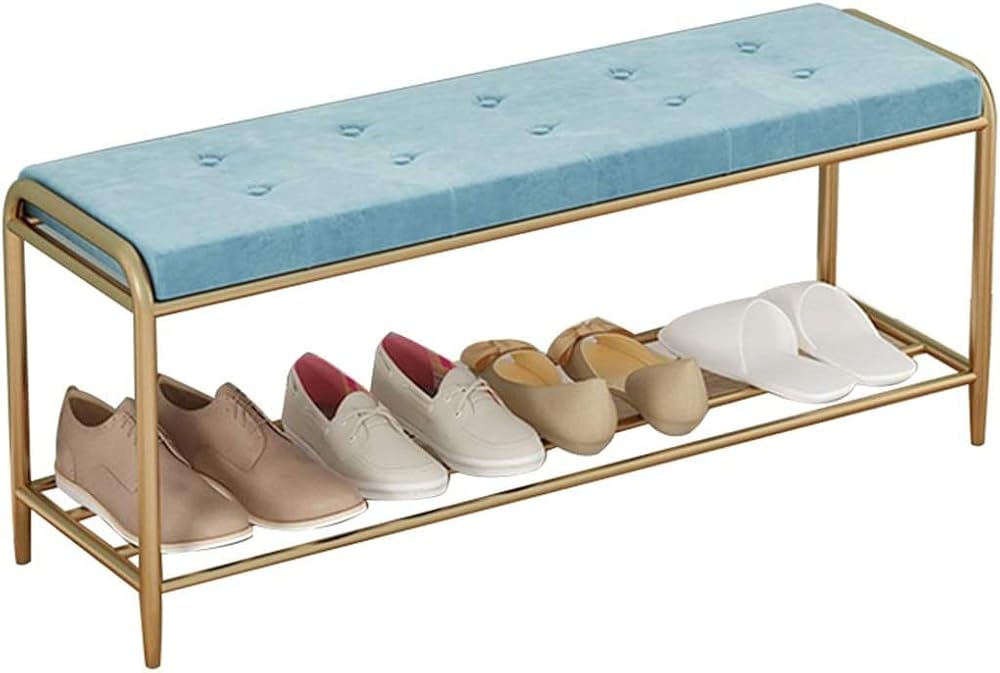Shoe Storage Bench Entryway Hallway Furniture, Entryway Shoe Bench Rack Nordic Home Frame, Entrance Iron Art Shoe Changing Stool, Shoe Stool Shoe Rack Combination(Blue,40 * 20 * 45cm)