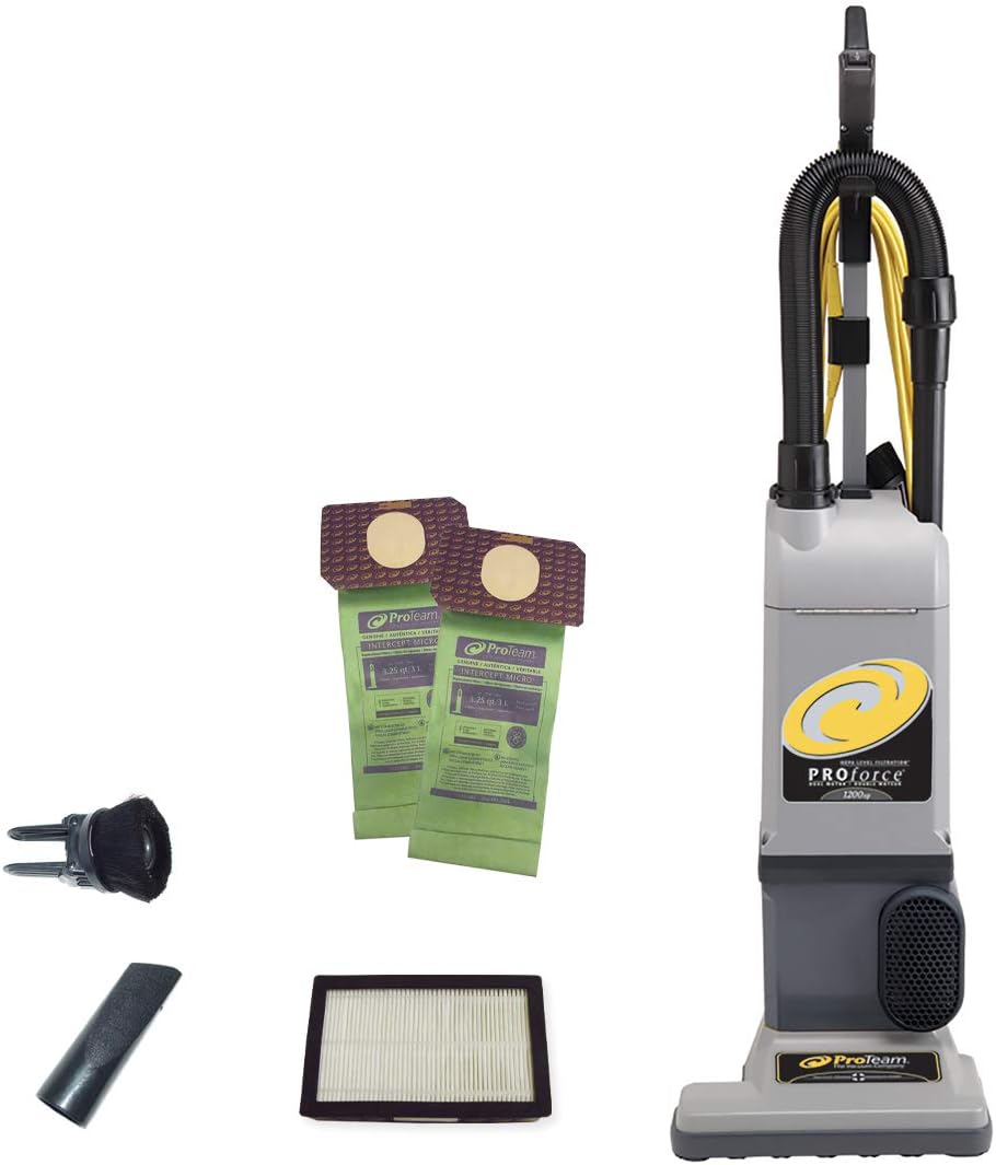 ProForce 1200XP Commercial Vacuum Cleaner Heavy Duty 12 Inch Dual Motor Bagged ProLevel Filtration & HEPA Media - For Industrial Hospitality Residences Hotels Office Buildings Retail Spaces CRI Silver