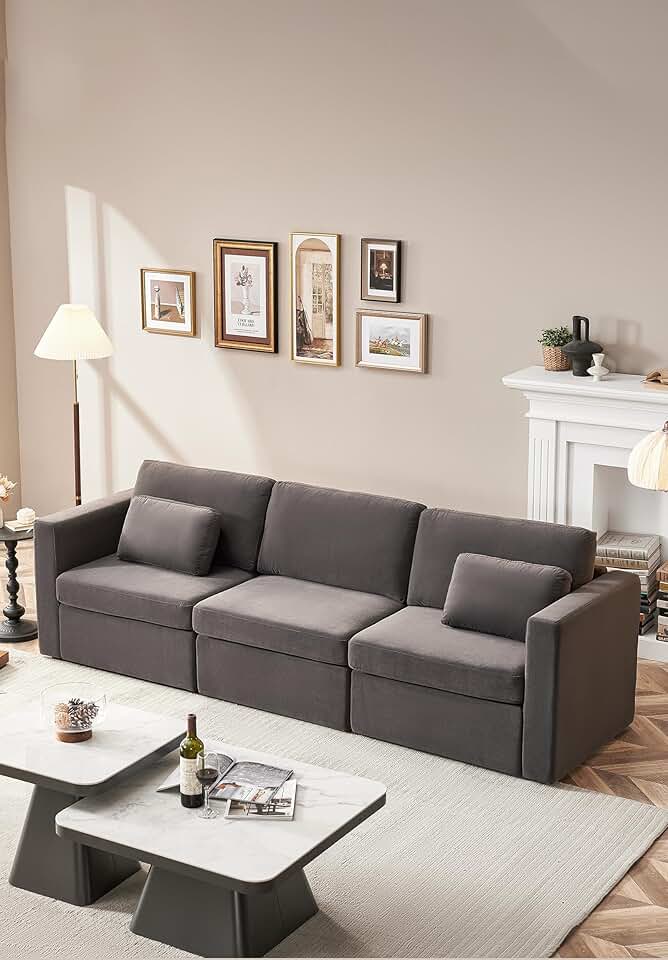 4 Seater Velvet Upholstered Reversible Modular Sectional Sofa Convertible Cloud Couch, Free Combination Oversized Sleeper Sofa&Couches with Throw Pillows for Living Room Apartment