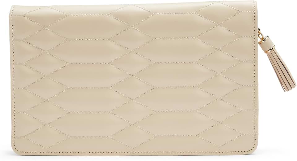 WOLF Caroline Large Jewelry Portfolio, Ivory - One Earring Bar, One Ring Bar, Three Zip Compartments, Four Necklace Holders & Pocket - Anti-Tarnish LusterLoc Lining