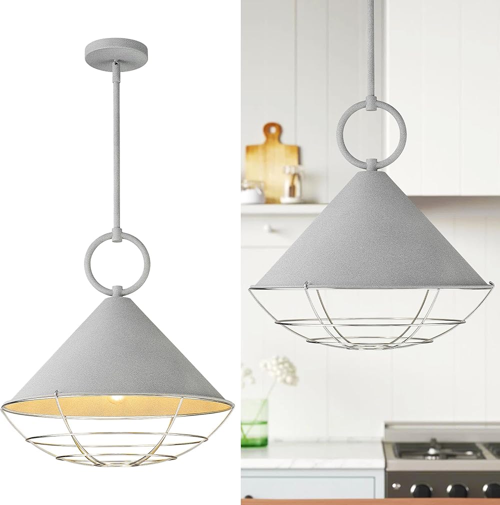 Emliviar 3-Light Industrial Pendant Lighting, Modern Chandelier Light for Kitchen Island with Adjustable Rods, Metal Dome Shade, YSE278-3 Grey