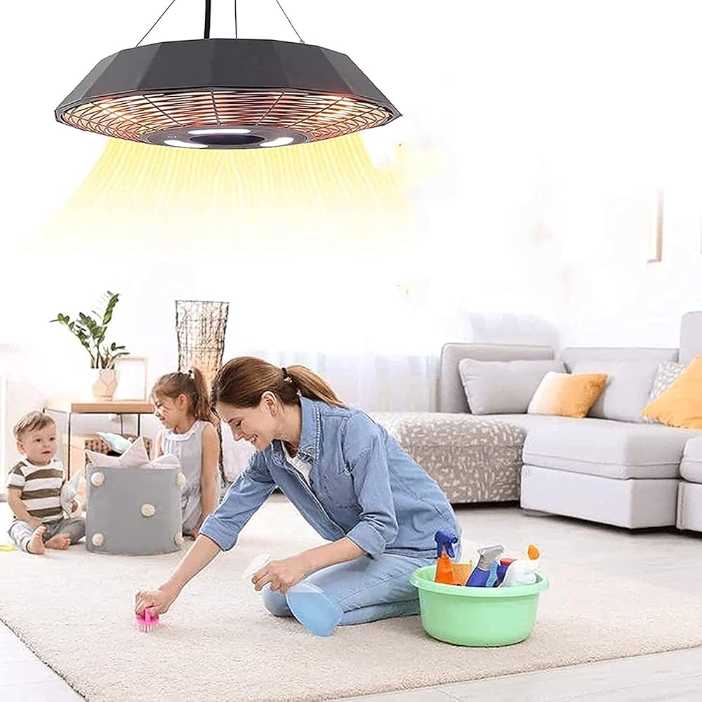 1500W Patio Hanging Ceiling Heater, Electric Heater with Led Lighting, Infrared Heater with Remote Control, for Indoor or Outdoor