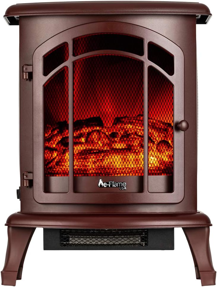Tahoe LED Portable Freestanding Electric Fireplace Stove Heater - Realistic 3-D Log and Fire Effect (Red)