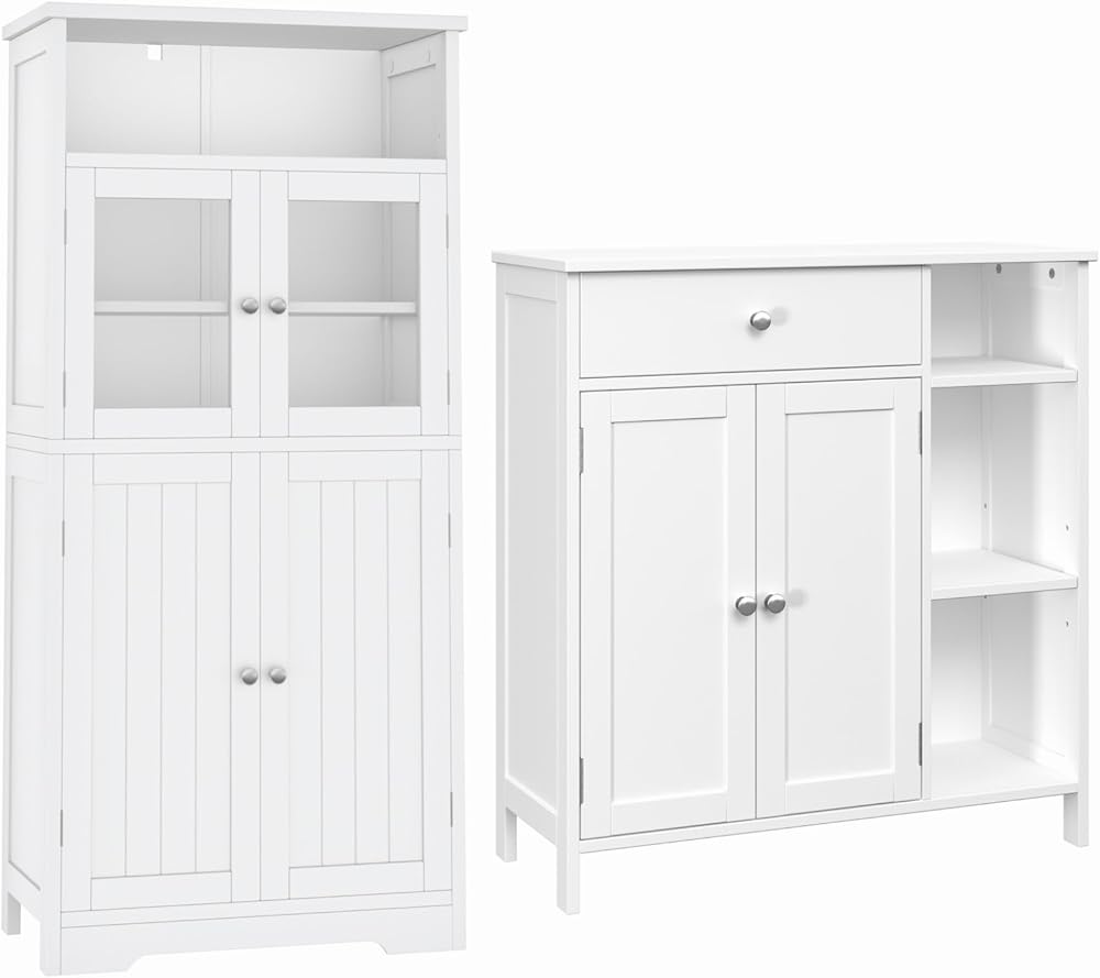 Irontar Freestanding Bathroom Cabinet with Open Shelf, Kitchen Pantry Cabinet with Doors, Bathroom Floor Cabinet with Drawer & Adjustable Shelf, Kitchen Cupboard