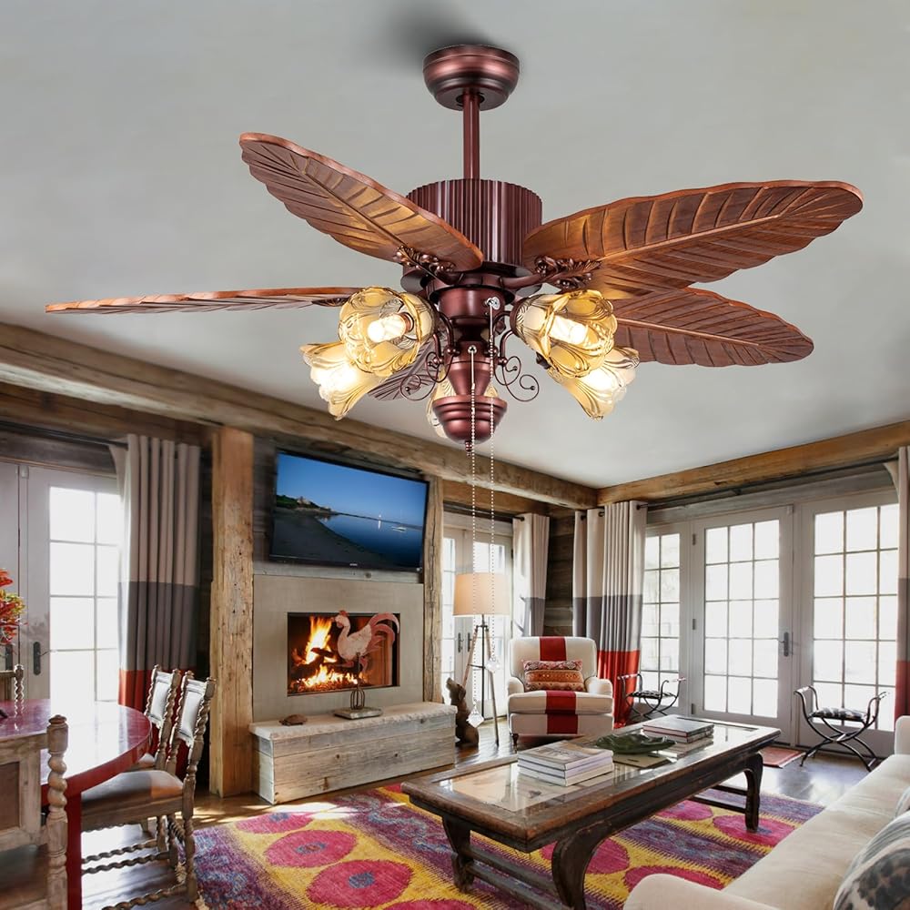 Tropical Ceiling Fan with Lights and Remote Control, 52