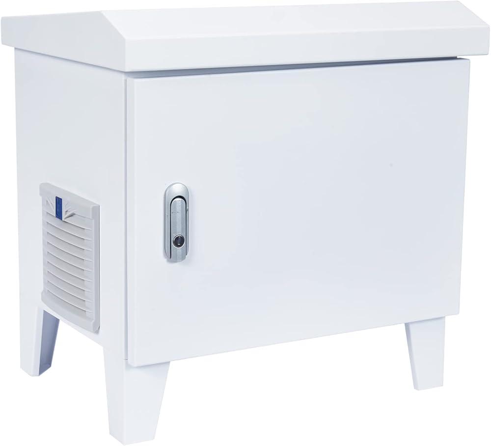 HQUA ASC01 Pond, Water Garden Weatherproof Outdoor Cabinet, Housing for Pond Aerator, Air Pump 19”W×14”D×18.5”H with 110V Cooling Fan, pre-wired outlet and 10’ 3-pin plug cord included