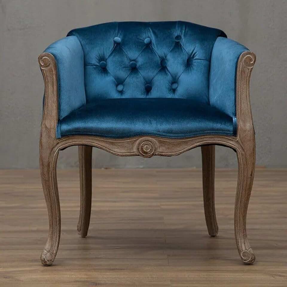 Classic Handrailed Solid Wood Chair in Blue Velvet Soft Study Elegance, 24.8*27.55*17.71in