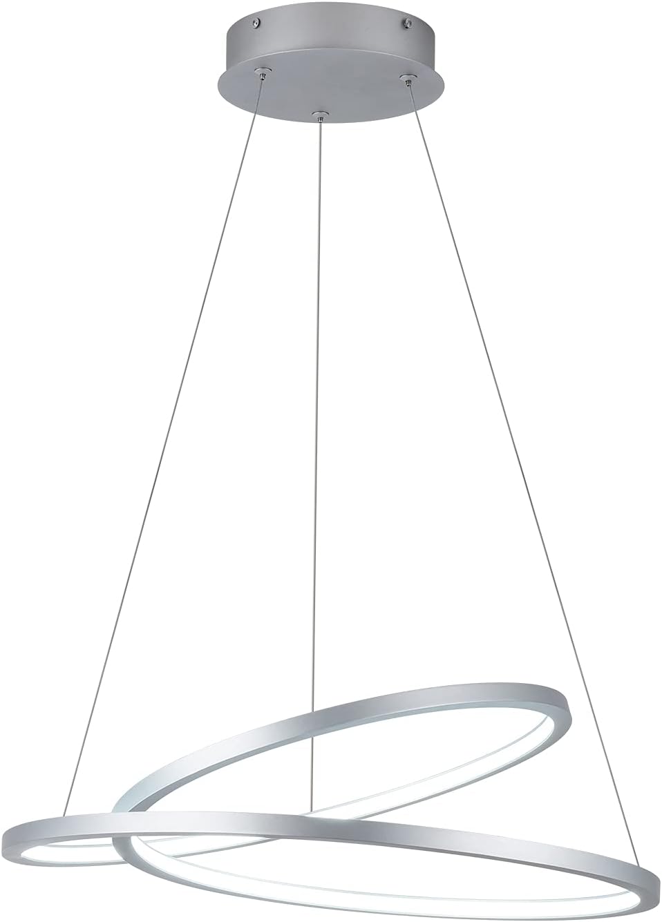 Room Decor Modern Pendant Light Chic Circular LED Chandelier 47W Dimmable Irregular Pendant Lighting Adjustable Lighting for Kitchen Living Dining Room Bedroom, 6000K Cool White,Silver