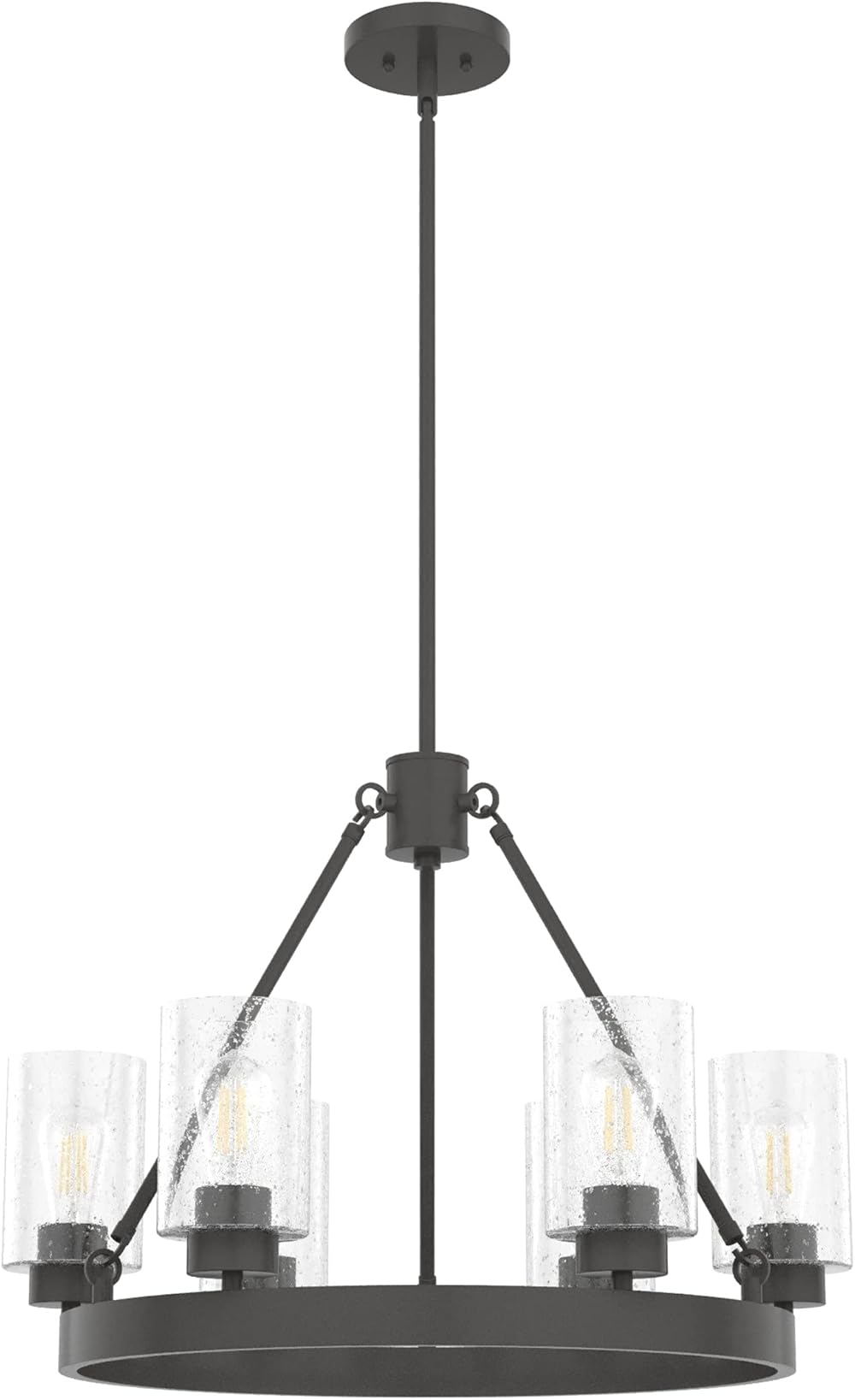 Hunter - Hartland 6-light Noble Bronze, Large Chandelier, Dimmable, Casual Style, Wagon Wheel Shaped, for Bedrooms, Kitchens, Dining, Living Rooms - 19162