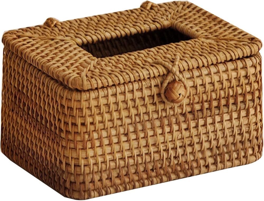 Rattan Tissue Box Desktop Toilet Paper Handkerchief Case Napkin Holder Hand Woven