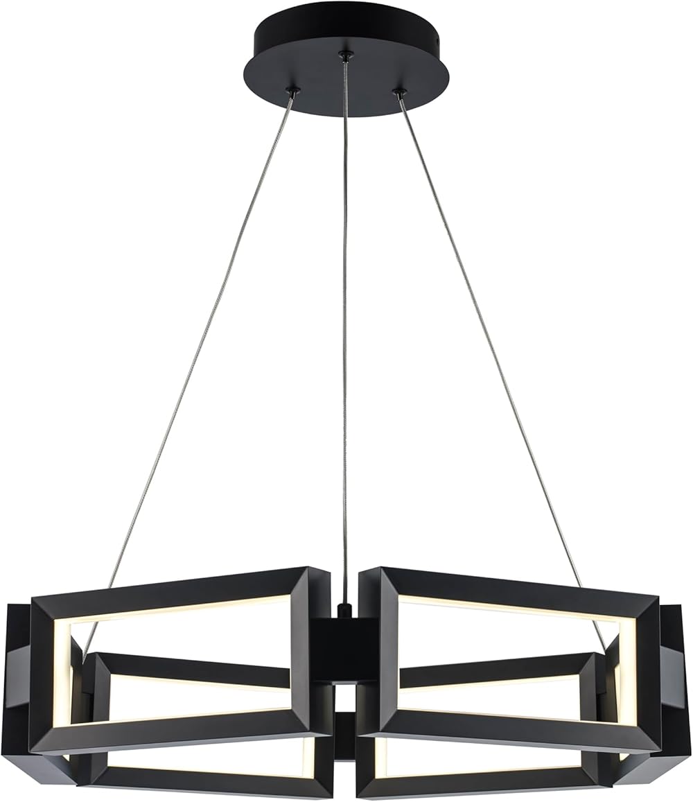 TRANS GLOBE MDN-1588 BK I Nightingale Collection 25 Inch Six-Light Dimmable LED 3000K Chandelier Pendant - in a Black Finish | Modern Contemporary Light Fixture |