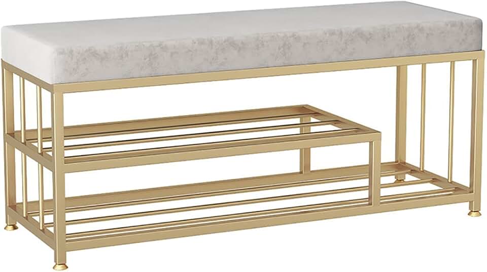 Shoe Bench Rack Entryway with Seat,2 Tiers Iron e Organizer Shoe Shelf Industrial Stand End Bed Stool,Holds Up to 90Kg,for Hallway Bedroom Living Room Corridor,A,80CM
