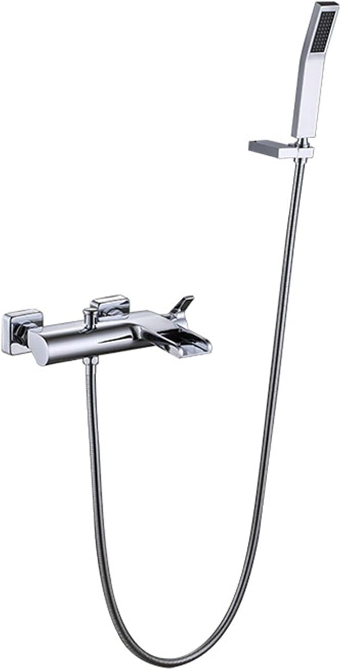 Shower Faucet, Copper Hot And Cold Water Mixer Tap, Wall-Mounted Waterfall Outlet Bathtub Faucet, Bathroom Shower Set with Copper Hand Shower